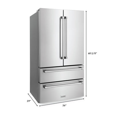 ZLINE Kitchen Package with Refrigeration, 48" Stainless Steel Dual Fuel Range, 48" Range Hood, Microwave Drawer, and 24" Tall Tub Dishwasher