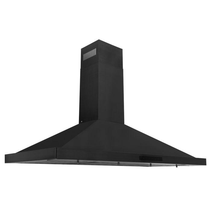 ZLINE 48" Kitchen Package with Black Stainless Steel Dual Fuel Range, Convertible Vent Range Hood and Microwave Drawer