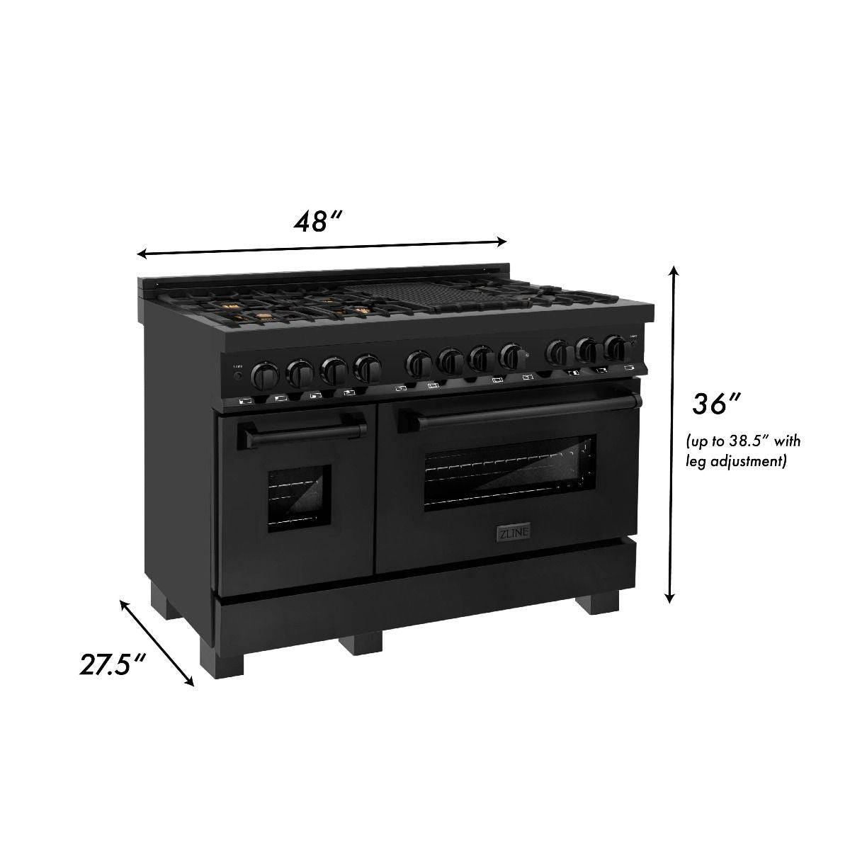 ZLINE 48" Kitchen Package with Black Stainless Steel Dual Fuel Range, Convertible Vent Range Hood and 24" Microwave Oven