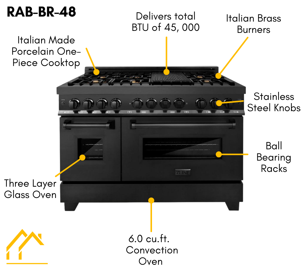 ZLINE 48" Kitchen Package with Black Stainless Steel Dual Fuel Range, Convertible Vent Range Hood and 24" Microwave Oven