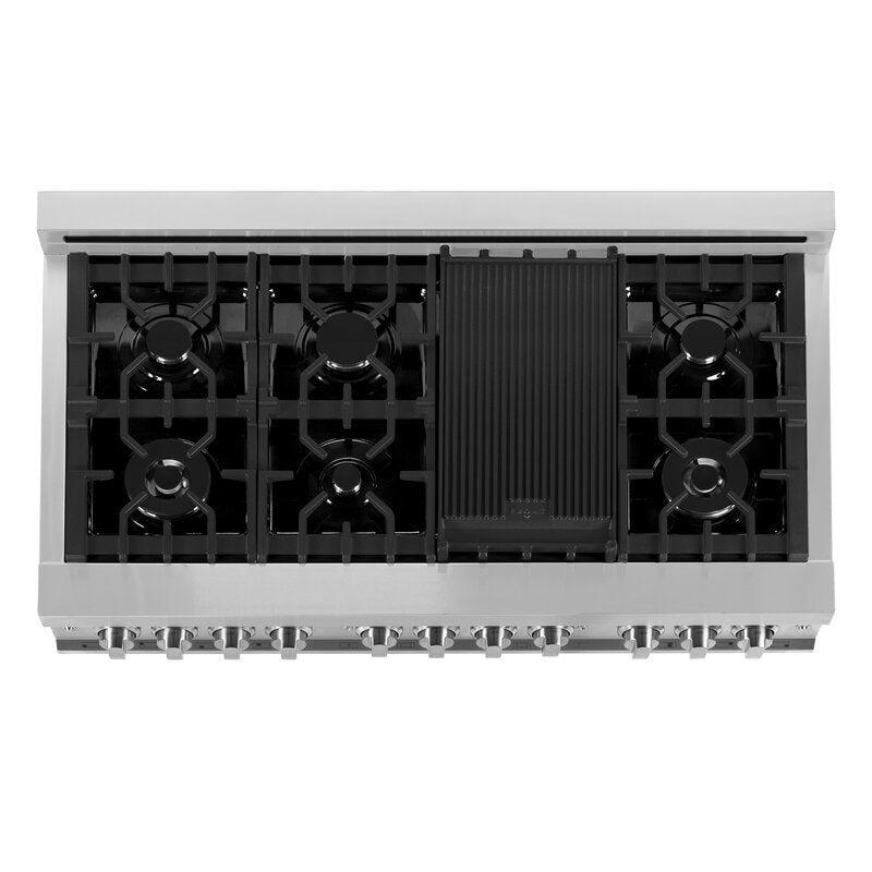 ZLINE 48" Kitchen Package with Stainless Steel Dual Fuel Range and Convertible Vent Range Hood