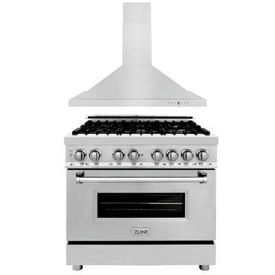 ZLINE 36" Kitchen Package with Stainless Steel Dual Fuel Range and Convertible Vent Range Hood