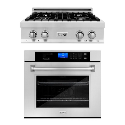 ZLINE Kitchen Package with 30" Stainless Steel Rangetop and 30" Single Wall Oven