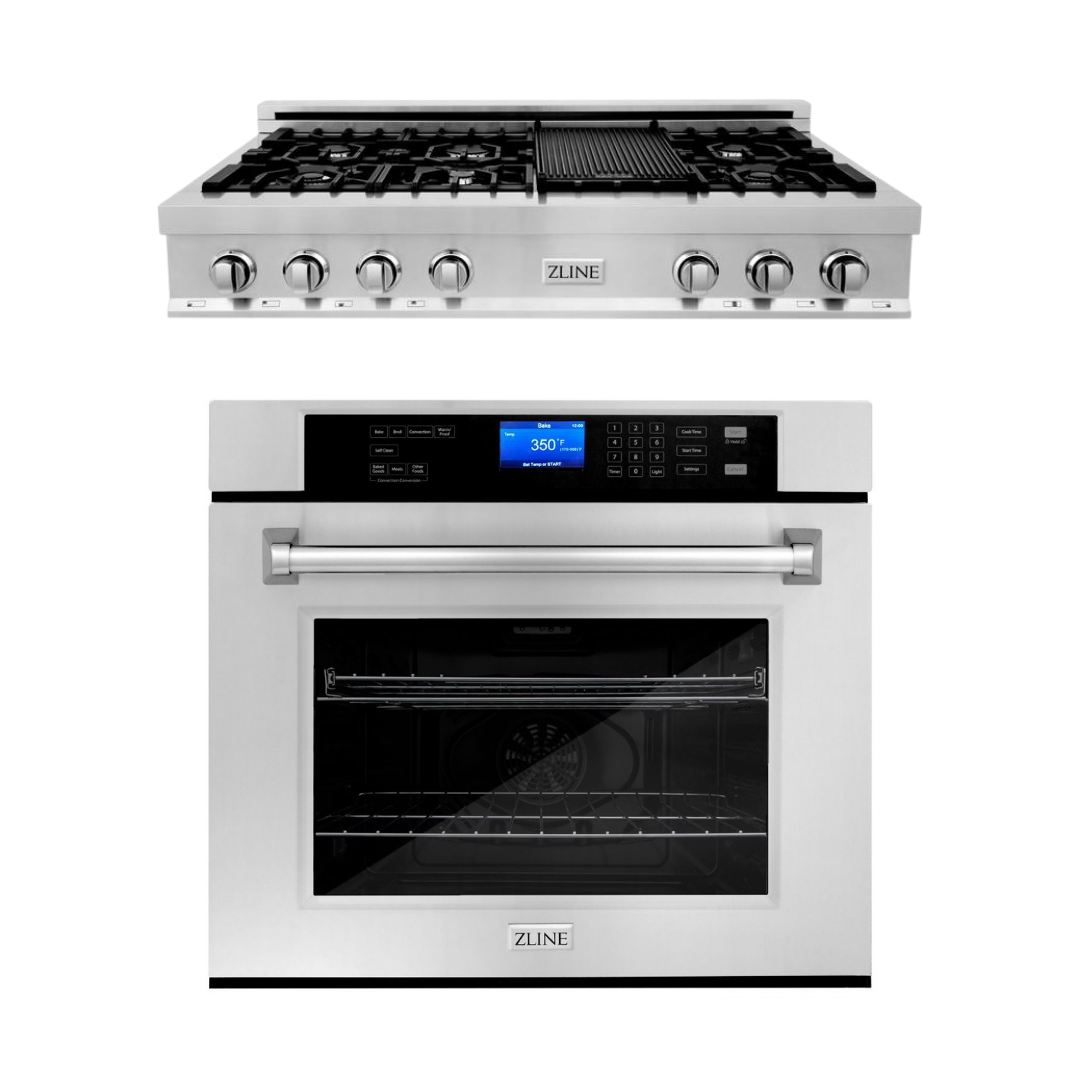 ZLINE Kitchen Package with 48" Stainless Steel Rangetop and 30" Single Wall Oven