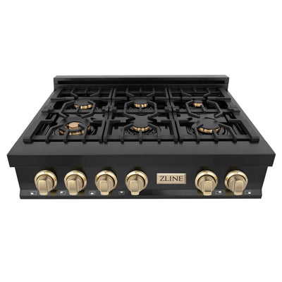 ZLINE Autograph Edition 36" Porcelain Rangetop with 6 Gas Burners in Black Stainless Steel with Accents (RTBZ-36)