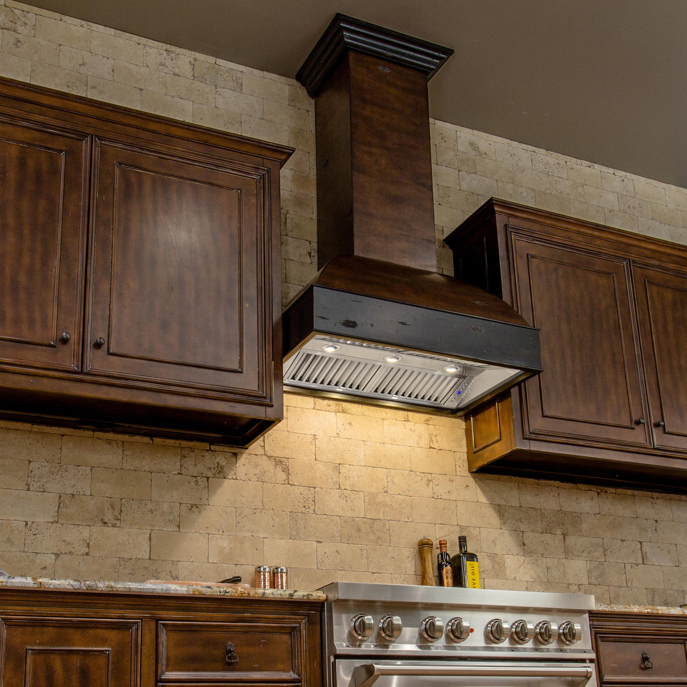ZLINE 36 in. Wooden Wall Mount Range Hood in Antigua and Walnut - Includes  Remote Motor