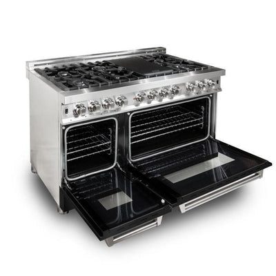 ZLINE 48" Kitchen Package with Stainless Steel Dual Fuel Range with Black Matte Door and Convertible Vent Range Hood