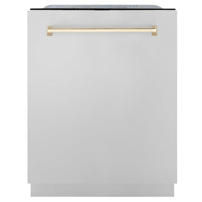 ZLINE Autograph Edition 24" 3rd Rack Top Touch Control Tall Tub Dishwasher in Stainless Steel with Accent Handle