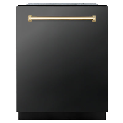 ZLINE Autograph Edition 24" 3rd Rack Top Touch Control Tall Tub Dishwasher in Black Stainless Steel with Accent Handle, 45dBa (DWMTZ-BS-24)