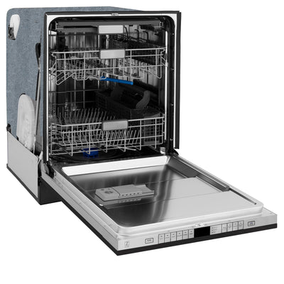 ZLINE Autograph Edition 24" 3rd Rack Top Touch Control Tall Tub Dishwasher in Black Stainless Steel with Accent Handle, 45dBa (DWMTZ-BS-24)