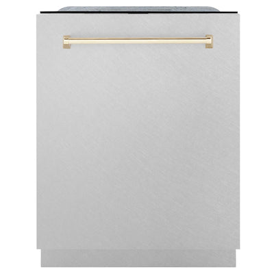 ZLINE Autograph Edition 24" 3rd Rack Top Control Tall Tub Dishwasher in DuraSnow® Stainless Steel with Accent Handle