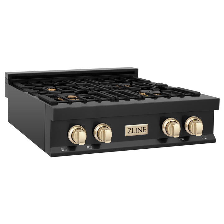 ZLINE Autograph Edition 30" Porcelain Rangetop with 4 Gas Burners in Black Stainless Steel and Accents (RTBZ-30)