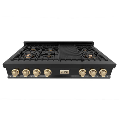 ZLINE Autograph Edition 48" Porcelain Rangetop with 7 Gas Burners in Black Stainless Steel with Accents (RTBZ-48)