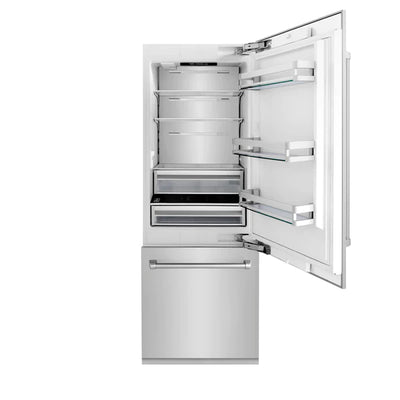 ZLINE 30" 16.1 cu. ft. Panel Ready Built-In 2-Door Bottom Freezer Refrigerator with Internal Water and Ice Dispenser (RBIV-30)