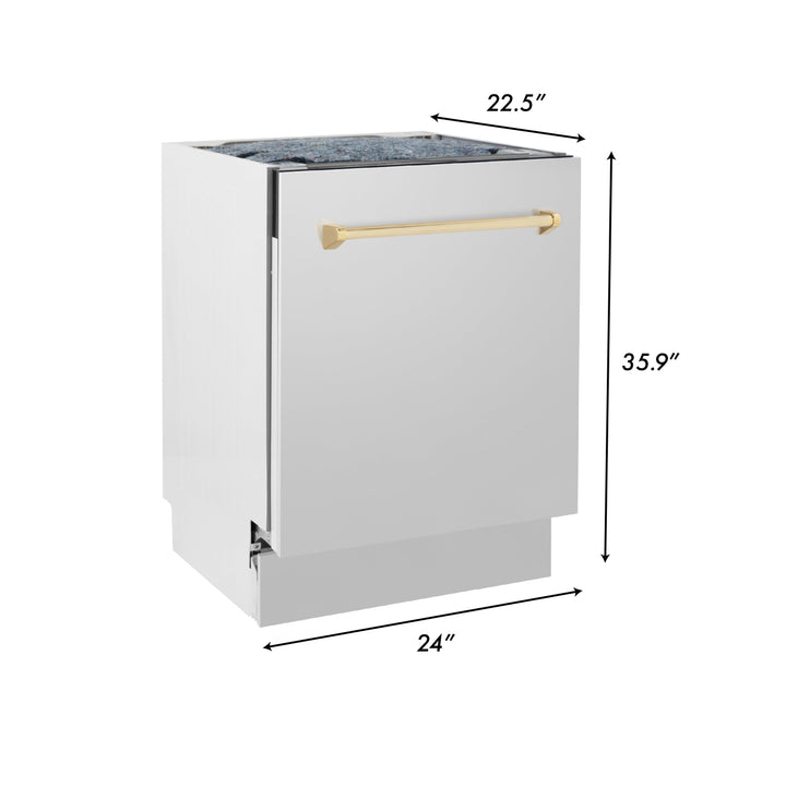 ZLINE Autograph Edition 24" 3rd Rack Top Control Tall Tub Dishwasher in Stainless Steel with Accent Handle