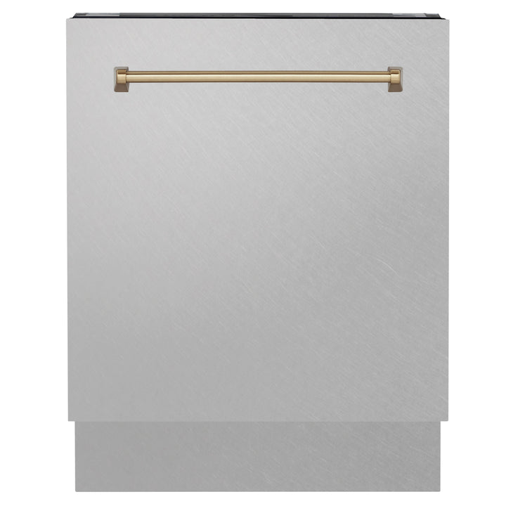 ZLINE Autograph Edition 24" 3rd Rack Top Control Tall Tub Dishwasher in DuraSnow® Stainless Steel with Accent Handle