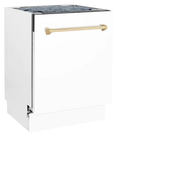 ZLINE Autograph Edition 24" 3rd Rack Top Control Tall Tub Dishwasher in White Matte with Accent Handle