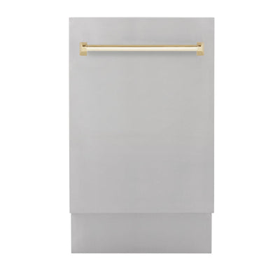ZLINE Autograph Edition 18” Compact 3rd Rack Top Control Dishwasher in Stainless Steel with Accent Handle
