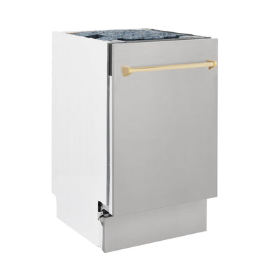 ZLINE Autograph Edition 18” Compact 3rd Rack Top Control Dishwasher in Stainless Steel with Accent Handle