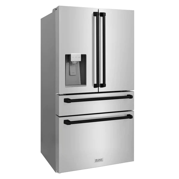 ZLINE 36" Autograph Edition 21.6 cu. ft Freestanding French Door Refrigerator with Water and Ice Dispenser in Fingerprint Resistant Stainless Steel with Accents (RFMZ-W-36)