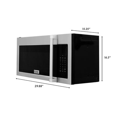 ZLINE Kitchen Package with Stainless Steel Refrigeration, 30" Dual Fuel Range and Traditional Over the Range Microwave
