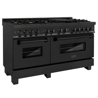 ZLINE 60 in. 7.4 cu. ft. Dual Fuel Range with Gas Stove and Electric Oven in Black Stainless Steel with Brass Burners (RAB-60)
