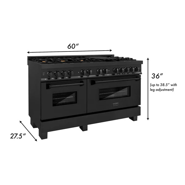 ZLINE 60 in. 7.4 cu. ft. Dual Fuel Range with Gas Stove and Electric Oven in Black Stainless Steel with Brass Burners (RAB-60)