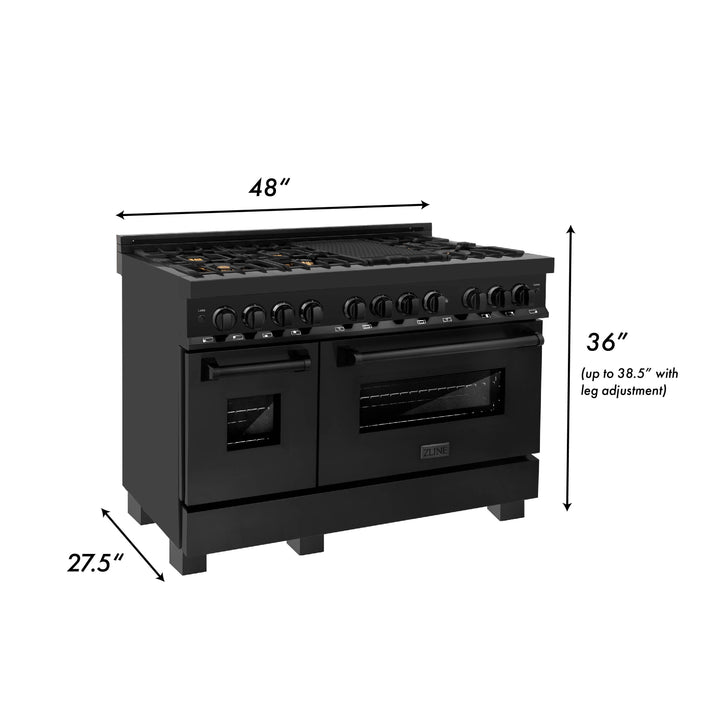 ZLINE 48" 6.0 cu. ft. Dual Fuel Range with Gas Stove and Electric Oven in Black Stainless Steel