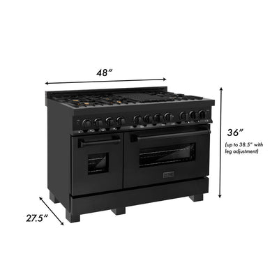 ZLINE 48" 6.0 cu. ft. Dual Fuel Range with Gas Stove and Electric Oven in Black Stainless Steel