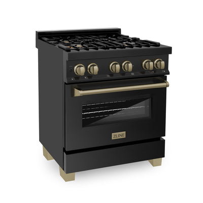 ZLINE Autograph Edition 30" 4.0 cu. ft. Dual Fuel Range with Gas Stove and Electric Oven in Black Stainless Steel with Accents (RABZ-30)