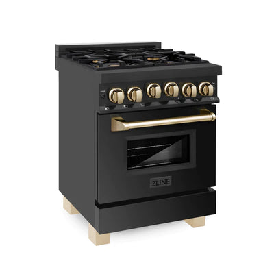 ZLINE Autograph Edition 24" 2.8 cu. ft. Range with Gas Stove and Gas Oven in Black Stainless Steel with Accents (RGBZ-24)