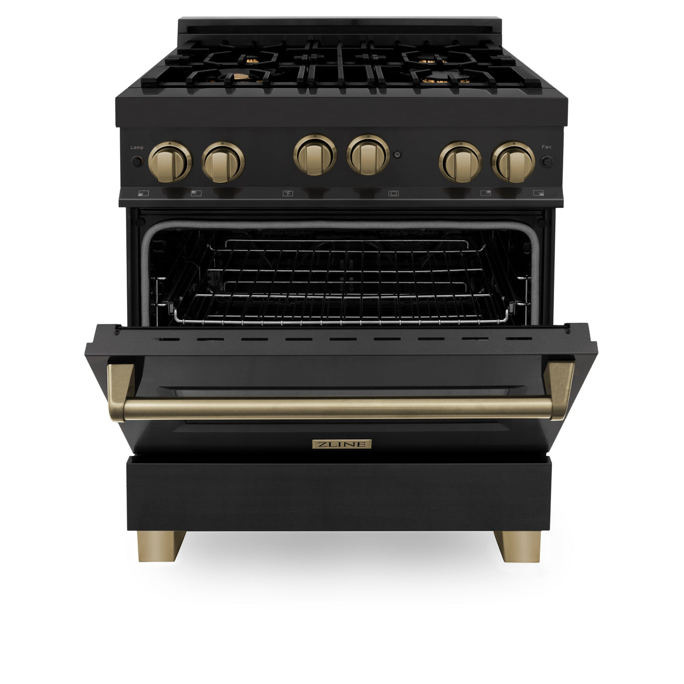 ZLINE Autograph Edition 30" 4.0 cu. ft. Range with Gas Stove and Gas Oven in Black Stainless steel with Accents (RGBZ-30)