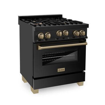 ZLINE Autograph Edition 30" 4.0 cu. ft. Range with Gas Stove and Gas Oven in Black Stainless steel with Accents (RGBZ-30)