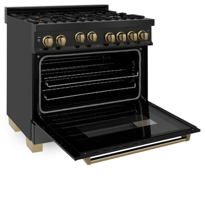 ZLINE Autograph Edition 36" 4.6 cu. ft. Range with Gas Stove and Gas Oven in Black Stainless Steel with Accents (RGBZ-36)