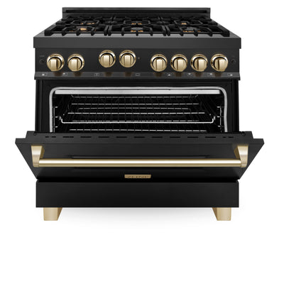 ZLINE Autograph Edition 36" 4.6 cu. ft. Range with Gas Stove and Gas Oven in Black Stainless Steel with Accents (RGBZ-36)