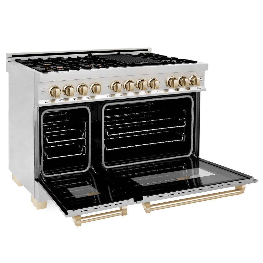 ZLINE Autograph Edition 48" 6.0 cu. ft. Dual Fuel Range with Gas Stove and Electric Oven in Stainless Steel with Accents (RAZ-48)