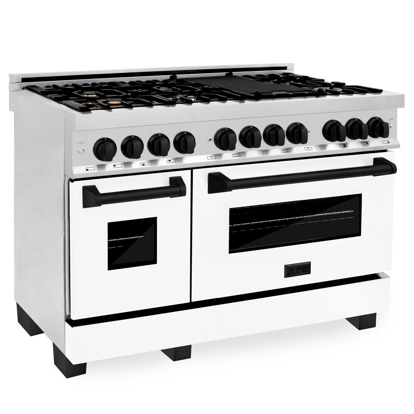 ZLINE Autograph Edition 48" 6.0 cu. ft. Dual Fuel Range in Stainless Steel with White Matte Door with Accents (RAZ-WM-48)