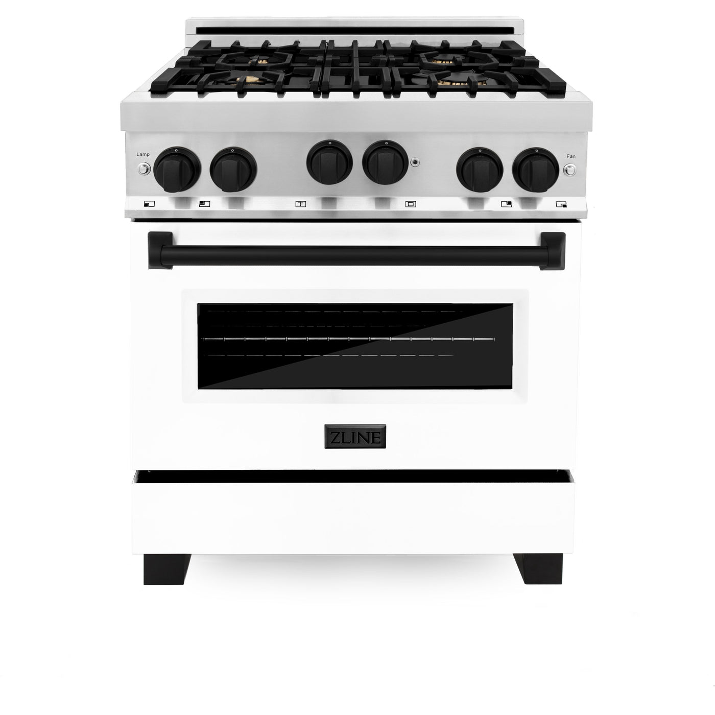ZLINE Autograph Edition 30" 4.0 cu. ft. Range with Gas Stove and Gas Oven in Stainless Steel with White Matte Door and Accents (RGZ-WM-30)