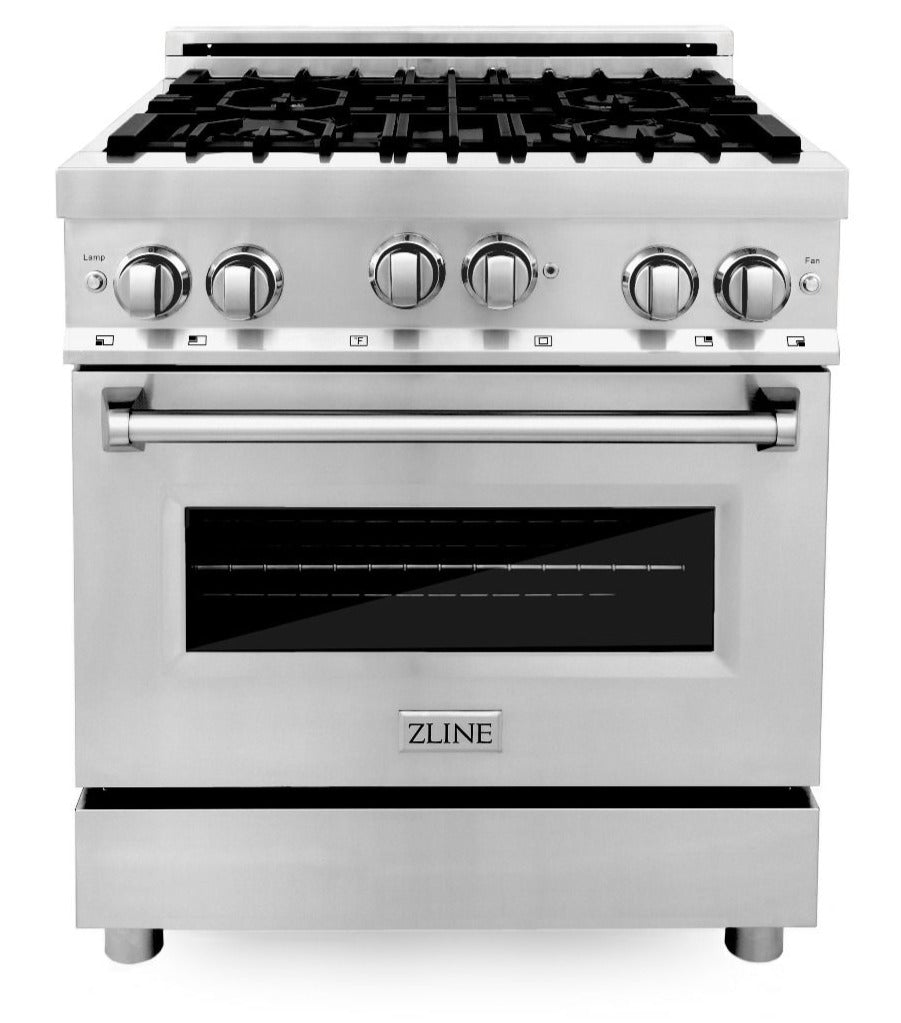 ZLINE 30" Kitchen Package with Stainless Steel Gas Range, Modern Over The Range Microwave and Tall Tub Dishwasher