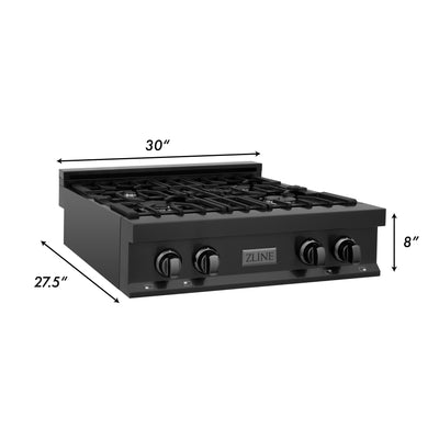 Therangehoodstore.com, ZLINE 30 in. Porcelain Rangetop in Black Stainless with 4 Gas Burners (RTB), RTB-30,