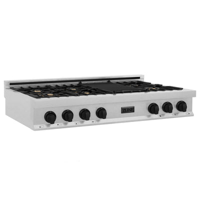 ZLINE Autograph Edition 48" Porcelain Rangetop with 7 Gas Burners in DuraSnow® Stainless Steel with Accents (RTSZ-48)