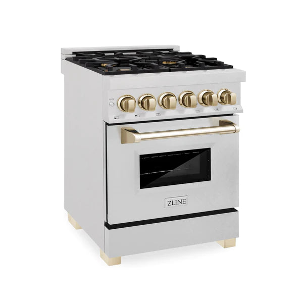 ZLINE Autograph Edition 24 in. 2.8 cu. ft. Dual Fuel Range with Gas Stove and Electric Oven in DuraSnow Stainless Steel with Accents (RASZ-SN-24)