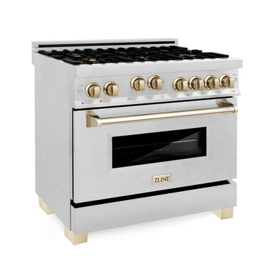 ZLINE Autograph Edition 36" 4.6 cu. ft. Range with Gas Stove and Gas Oven in DuraSnow® Stainless Steel with Accents (RGSZ-SN-36)