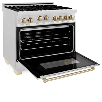 ZLINE Autograph Edition 36" 4.6 cu. ft. Range with Gas Stove and Gas Oven in DuraSnow® Stainless Steel with Accents (RGSZ-SN-36)
