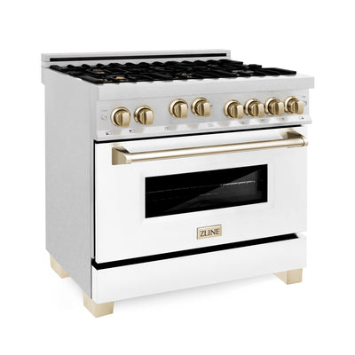 ZLINE 36" 4.6 cu. ft. Range with Gas Stove and Gas Oven in DuraSnow® Stainless Steel with White Matte Door and Accents (RGSZ-WM-36)