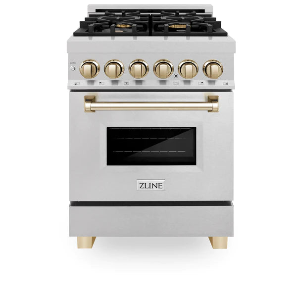 ZLINE Autograph Edition 24 in. 2.8 cu. ft. Dual Fuel Range with Gas Stove and Electric Oven in DuraSnow Stainless Steel with Accents (RASZ-SN-24)
