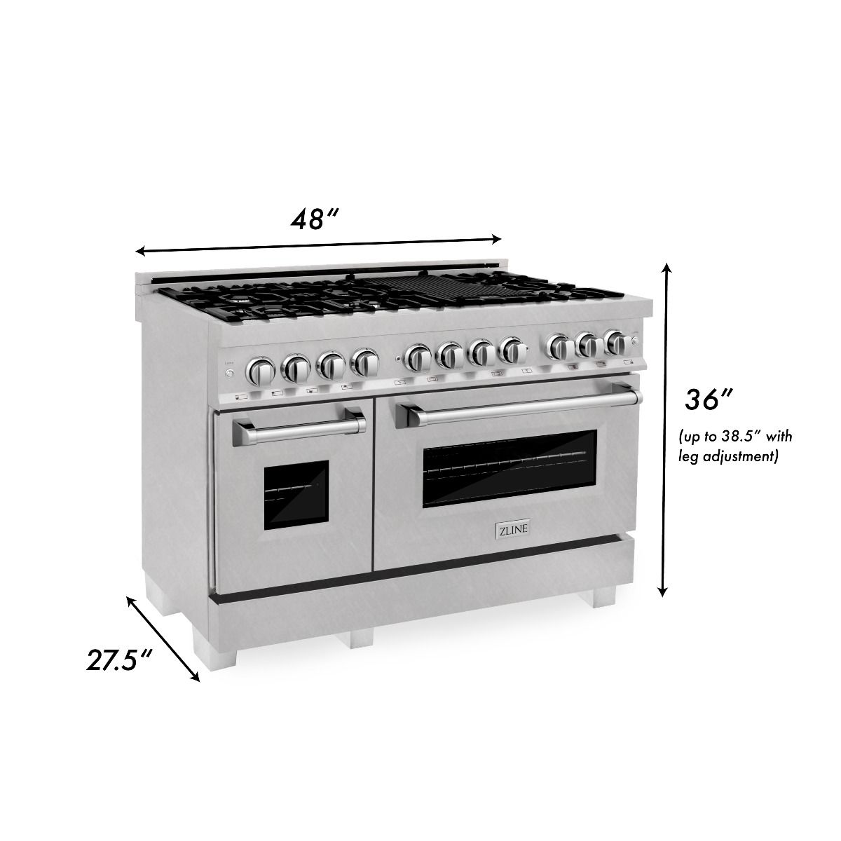 ZLINE 48" Kitchen Package with DuraSnow® Stainless Dual Fuel Range, Ducted Vent Range Hood and Dishwasher