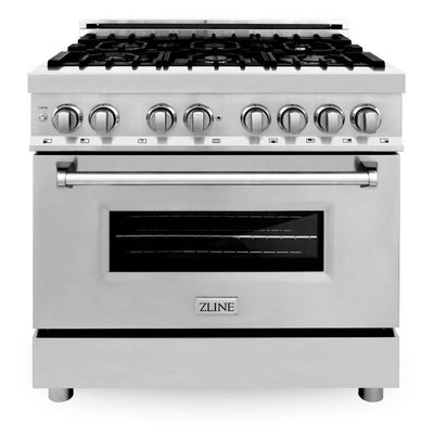 ZLINE 36" Kitchen Package with Stainless Steel Dual Fuel Range, Range Hood, Microwave Drawer and Tall Tub Dishwasher
