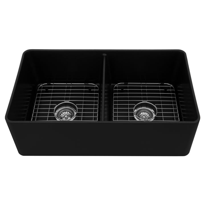 ZLINE 33" Siena Farmhouse Double Bowl Apron Mount Quartz Sink in Matte Black (SK-QAD-MB-33)