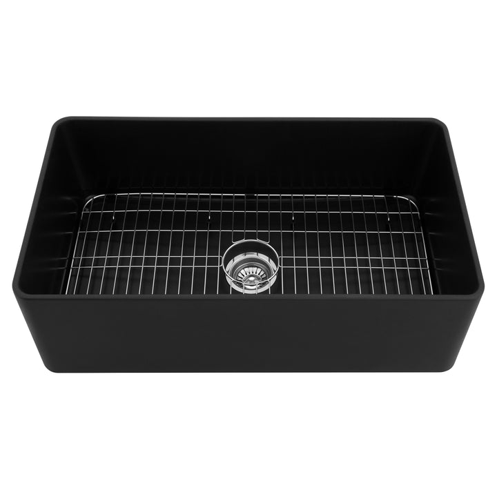 ZLINE 33" Siena Farmhouse Single Bowl Apron Mount Quartz Sink in Matte Black (SK-QAS-MB-33)